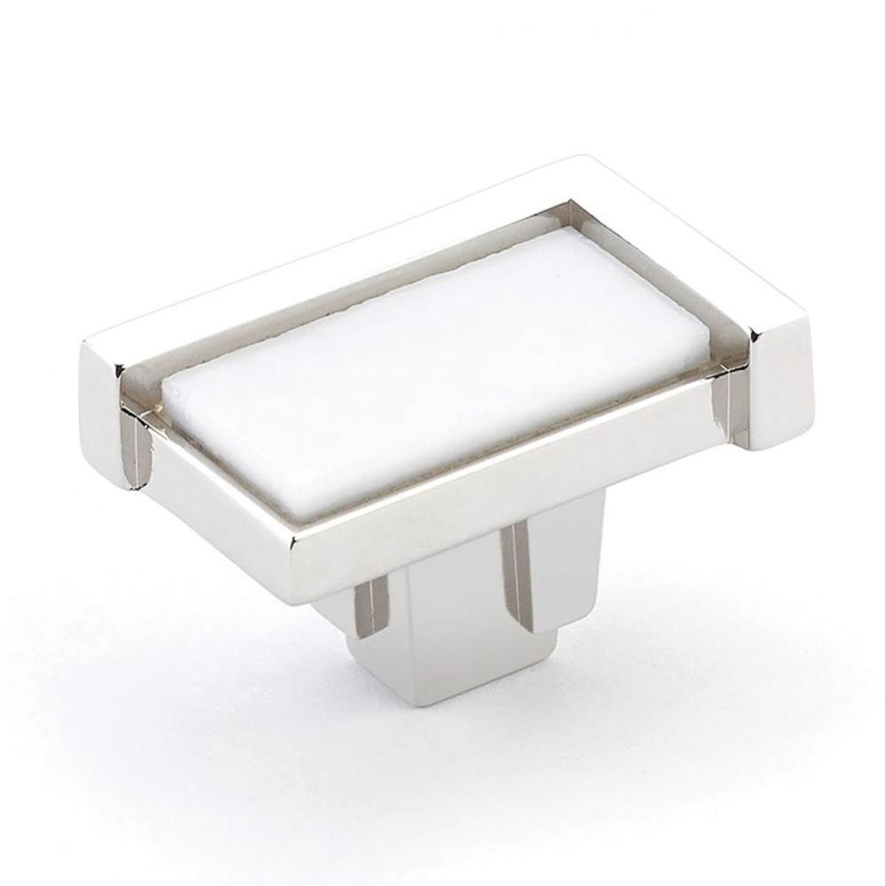 Knob, Rectangle, Polished Nickel, White Glass, 1-3/4&apos;&apos; dia