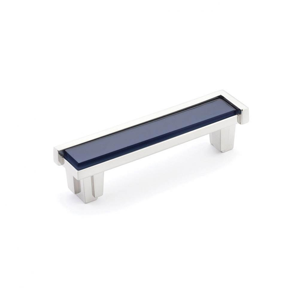 Pull, Satin Nickel, Steel Blue Glass, 4&apos;&apos; cc