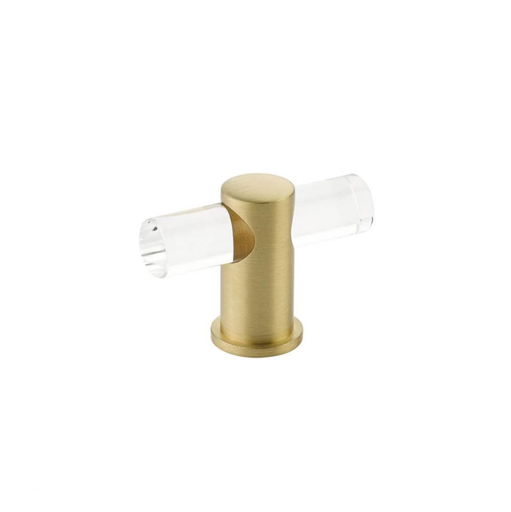 T-Knob, Adjustable clear acrylic, Satin Brass, 2&apos;&apos;