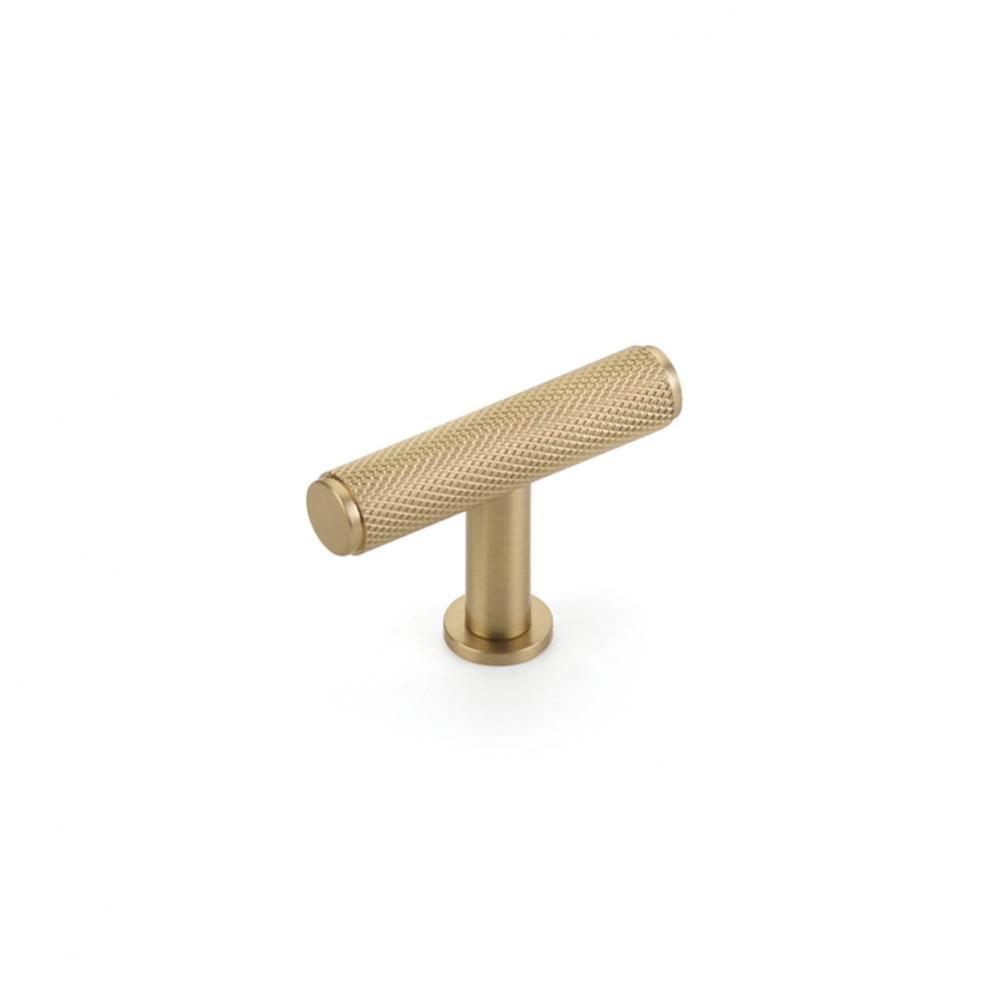 Pub House, T-Knob, Knurled, Signature Satin Brass, 2&apos;&apos; cc