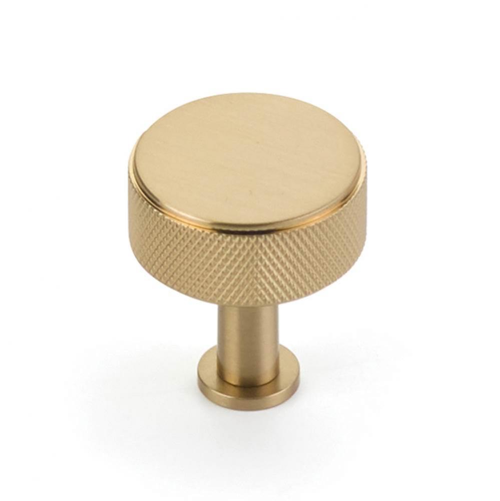 Pub House, Knob, Knurled, Signature Satin Brass, 1-1/4&apos;&apos; cc