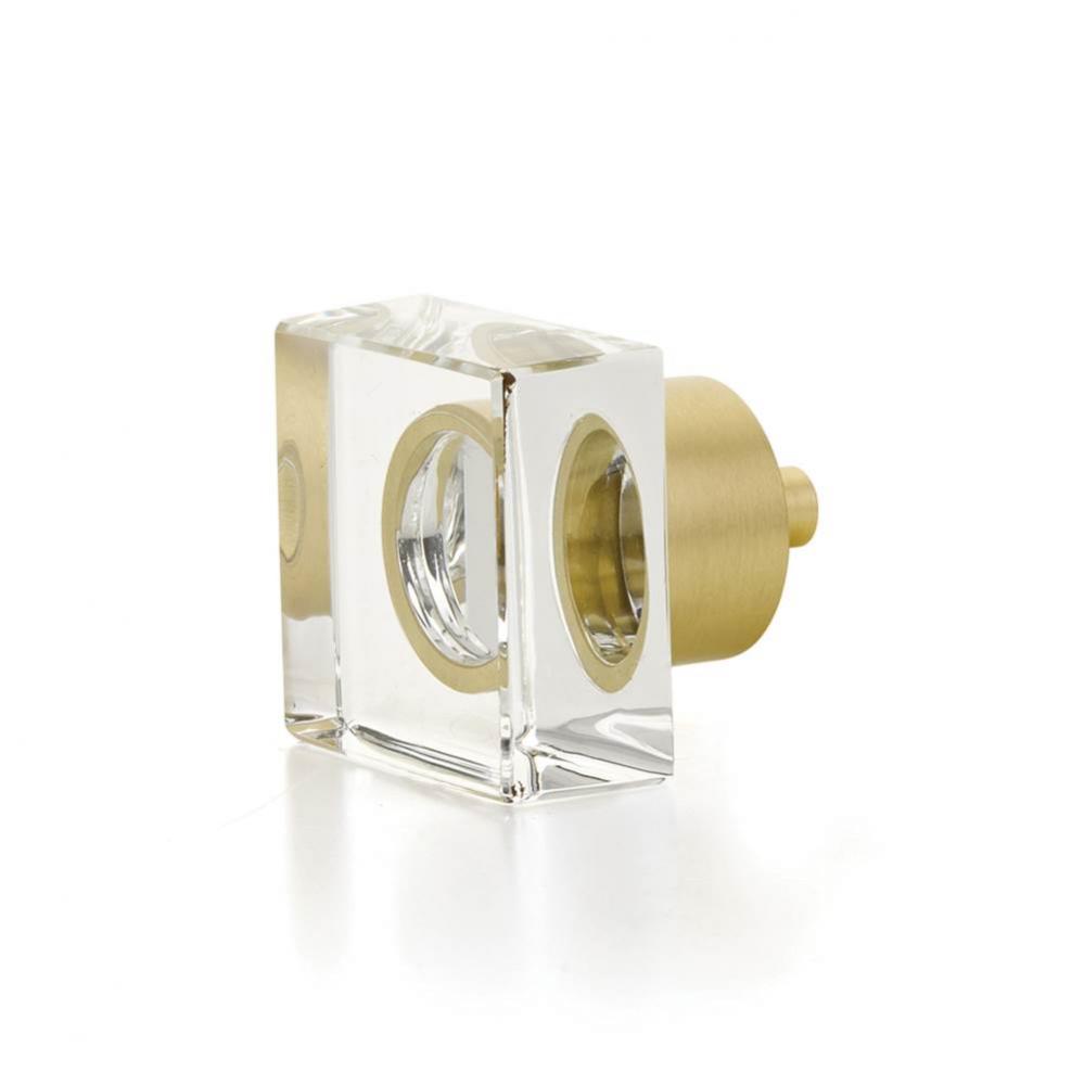 Square Glass Knob, Satin Brass, 1-1/4&apos;&apos;