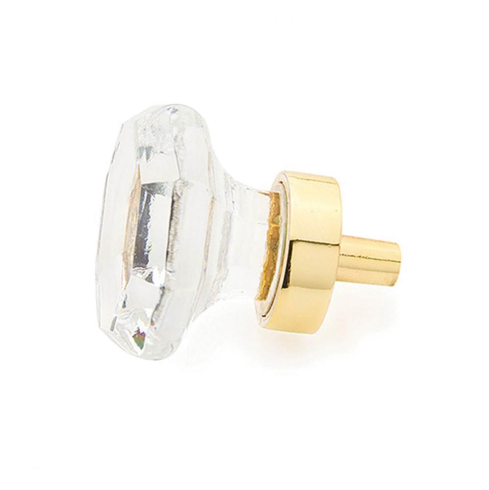 Knob, Clear, Round Crystal, Polished Brass 1-1/8&apos;&apos; dia