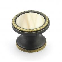 Schaub and Company 20-ABZ-AL - Knob, Round, Ancient Bronze, Almond Glass, 1-1/4'' dia