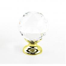 Schaub and Company 70-CS-03 - Knob, Clear, Round Crystal, Polished Brass 1-1/8'' dia