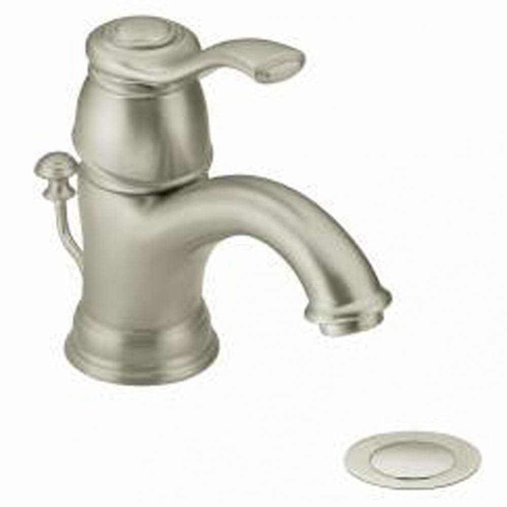 Brushed nickel one-handle bathroom faucet