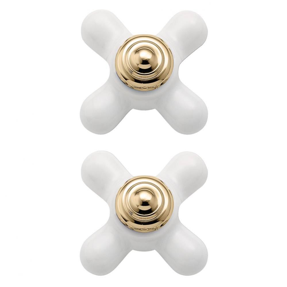 Porcelain/polished brass replacement handle knob insert