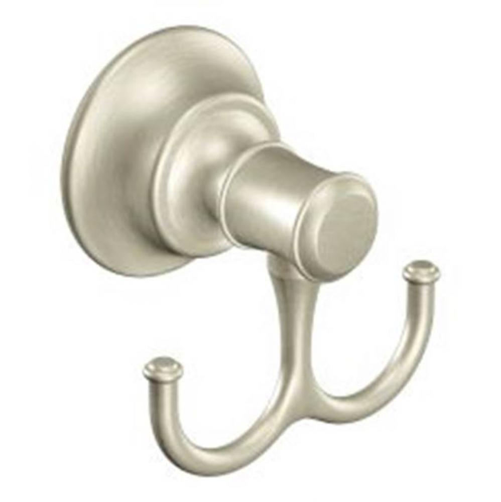 Brushed nickel double robe hook