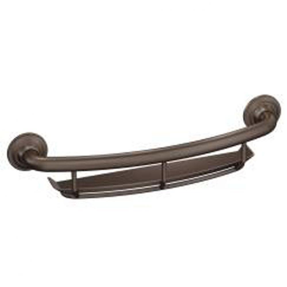 Old World Bronze 16&apos;&apos; Grab Bar With Corner Shelf Grab Bar With Accessories