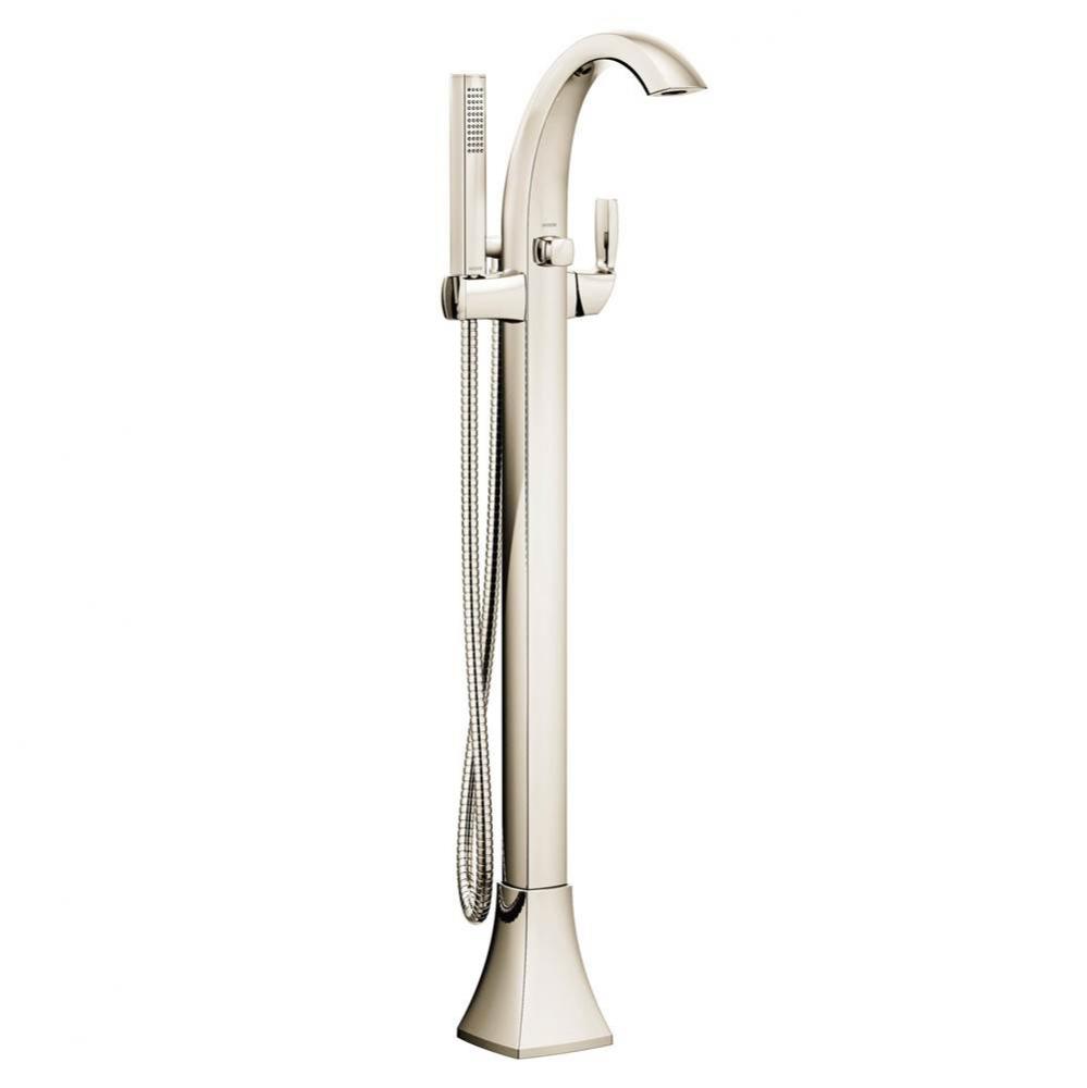 Voss One-Handle Freestanding Floor Mount Tub Filler with Handshower, Polished Nickel