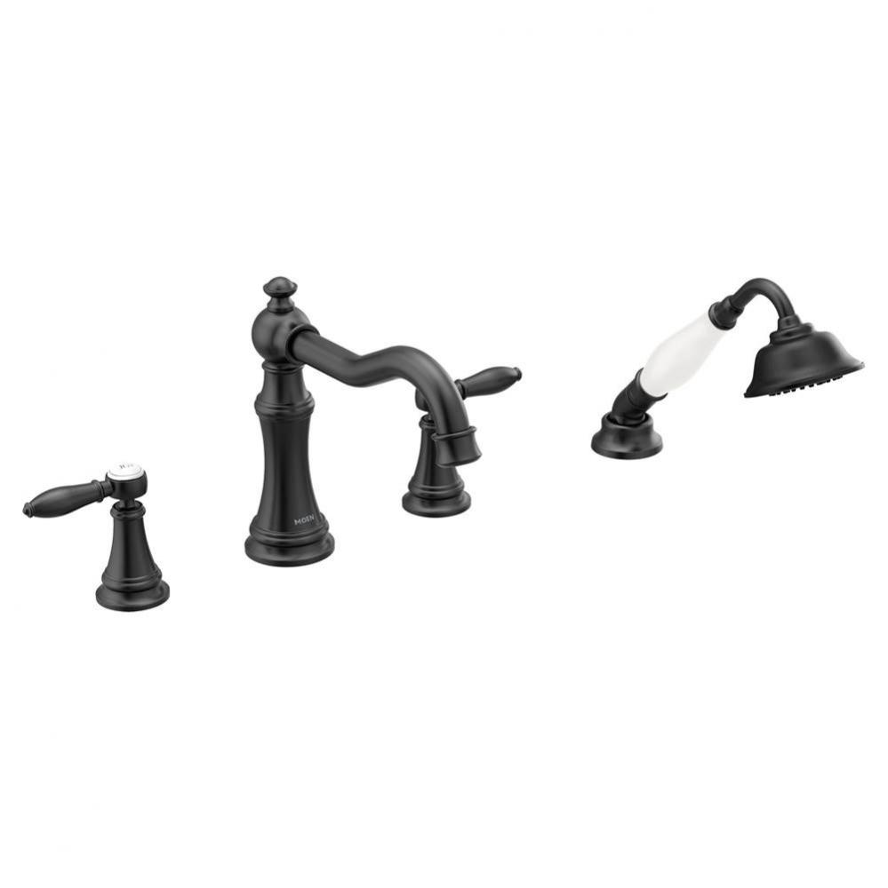 Weymouth 2-Handle Diverter Deck-Mount Roman Tub Faucet Trim Kit with Handshower in Matte Black (Va