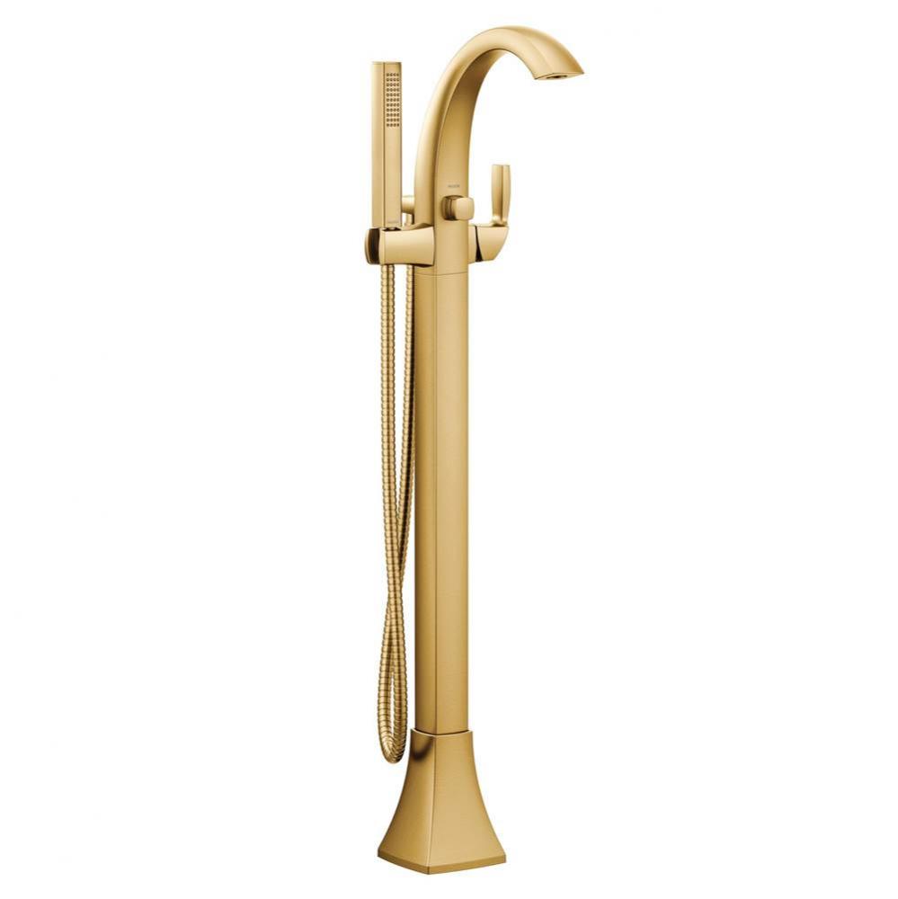 Voss One-Handle Freestanding Floor Mount Tub Filler with Handshower, Brushed Gold