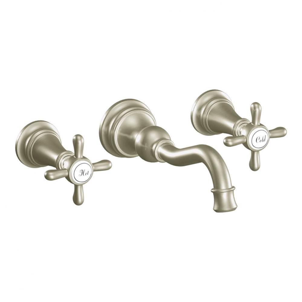 Weymouth 2-Handle Wall Mount High-Arc Bathroom Faucet in Brushed Nickel (Valve Sold Separately)