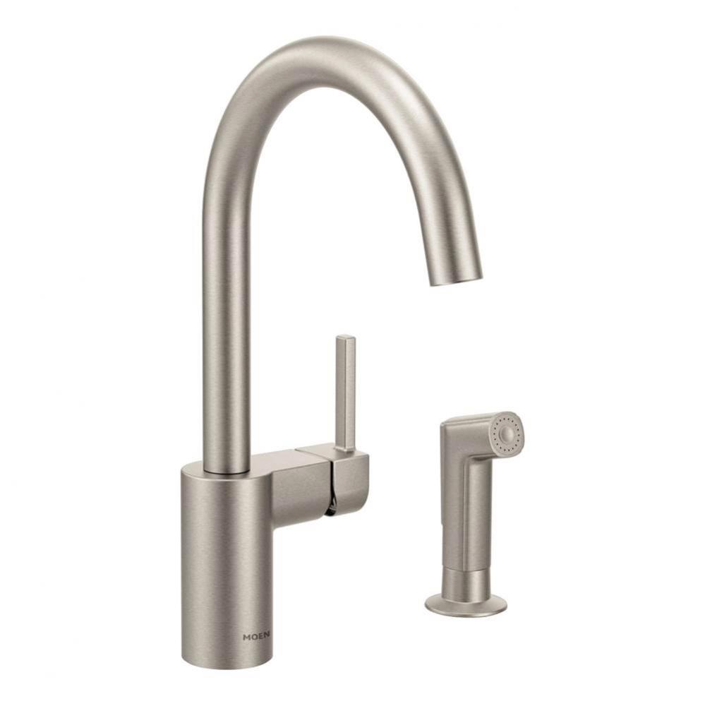 Align One-Handle High-Arc Modern Kitchen Faucet with Side Spray, Spot Resist Stainless