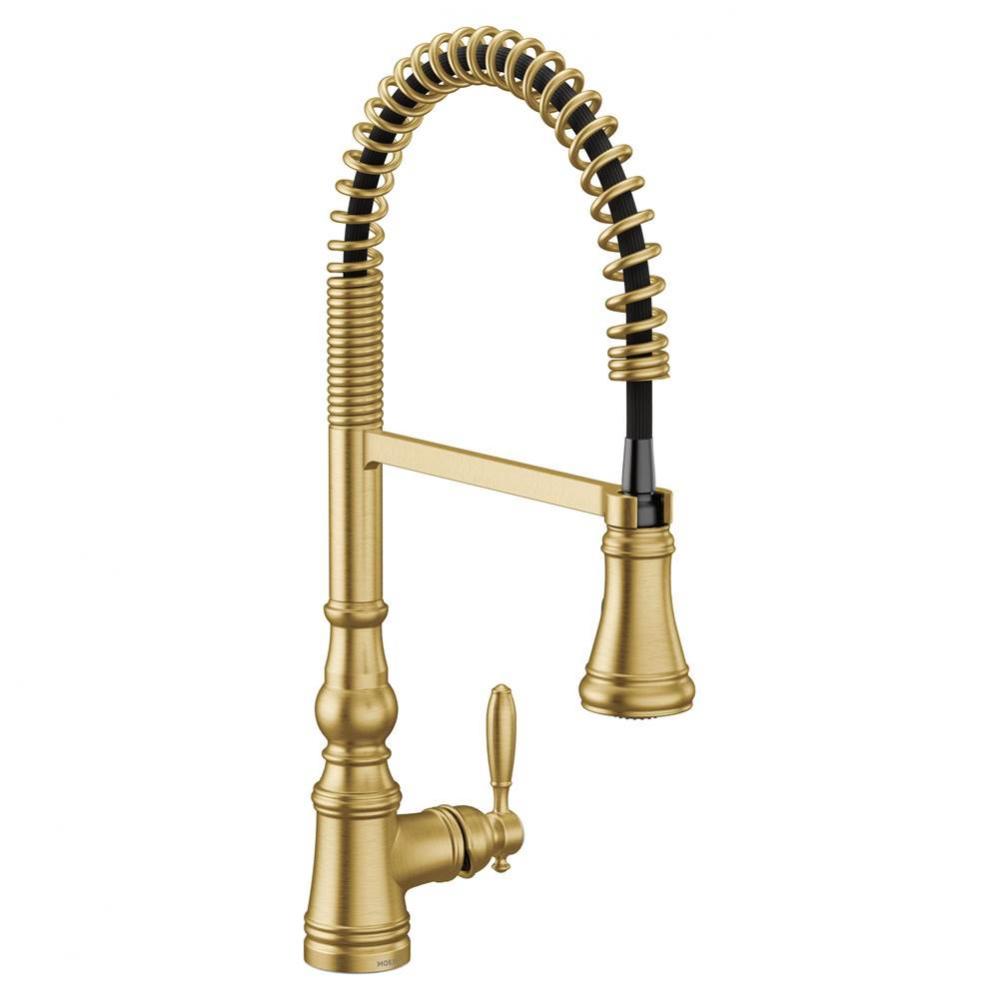 Weymouth One Handle Pre-Rinse Spring Pulldown Kitchen Faucet with Power Boost, Brushed Gold