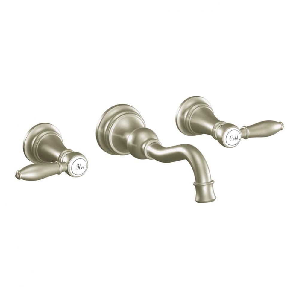 Moen Ts42106Bn Weymouth Two-Handle High Arc Wall Mount Bathroom Faucet, Brushed Nickel