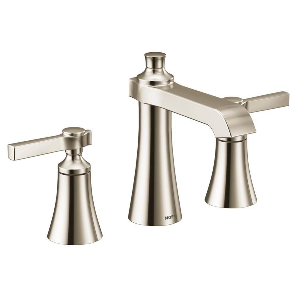 Flara 8 in. Widespread 2-Handle LifeShine Bathroom Faucet with Drain Assembly in Polished Nickel