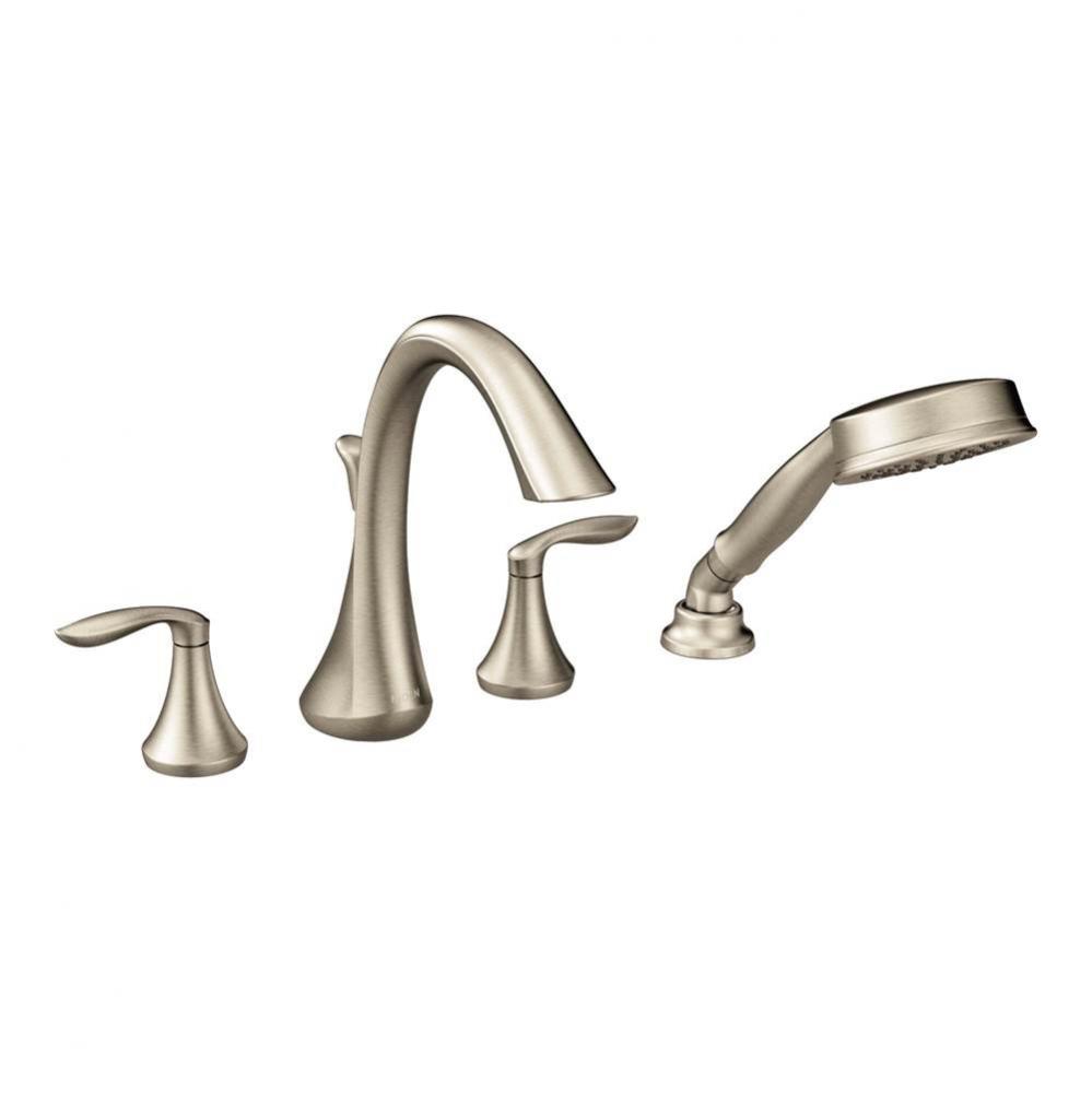 Eva 2-Handle Deck-Mount Roman Tub Faucet Trim Kit with Handshower in Brushed Nickel (Valve Sold Se