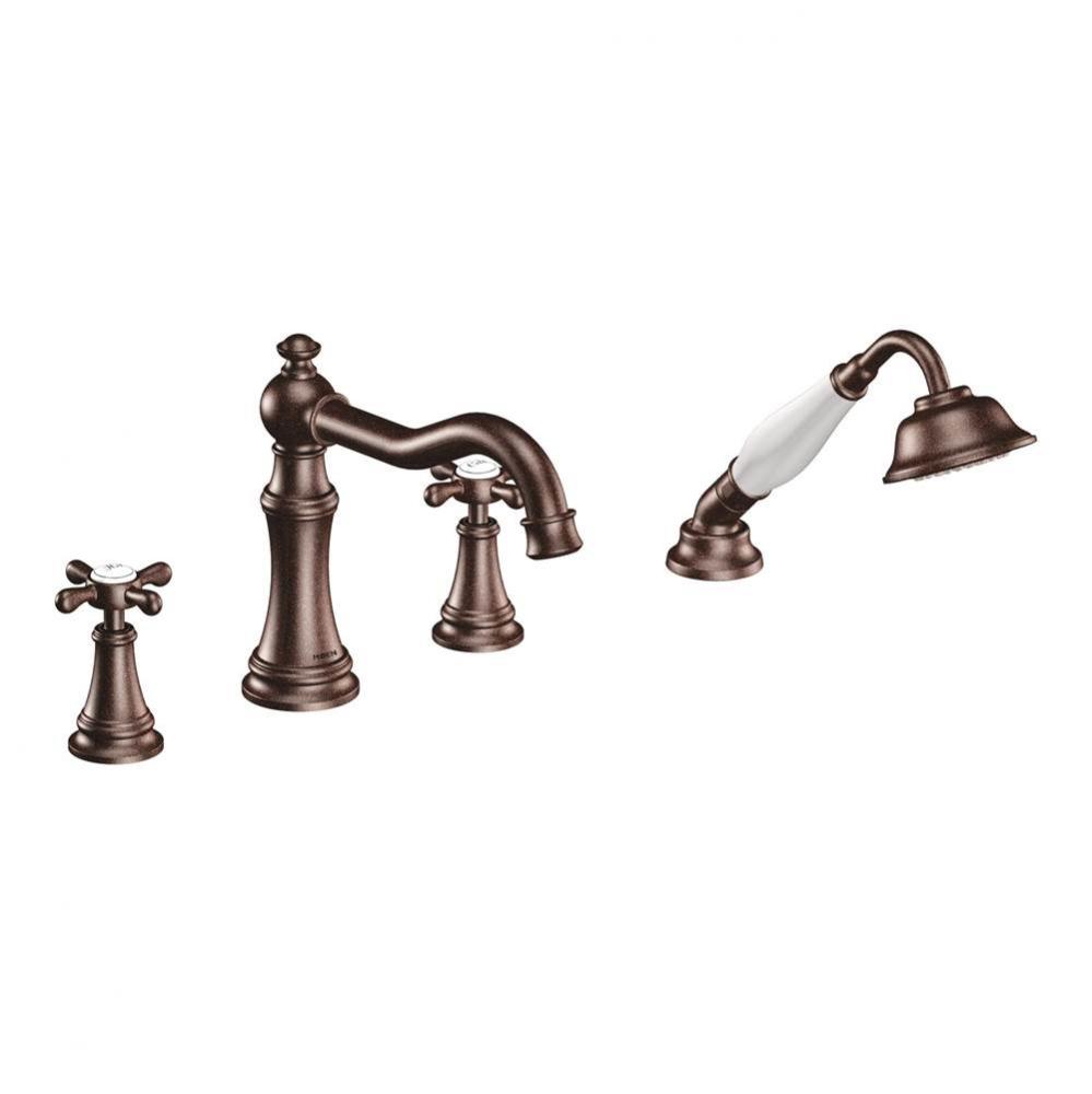 Weymouth 2-Handle Diverter Deck-Mount Roman Tub Faucet Includes Handshower in Oil Rubbed Bronze (V