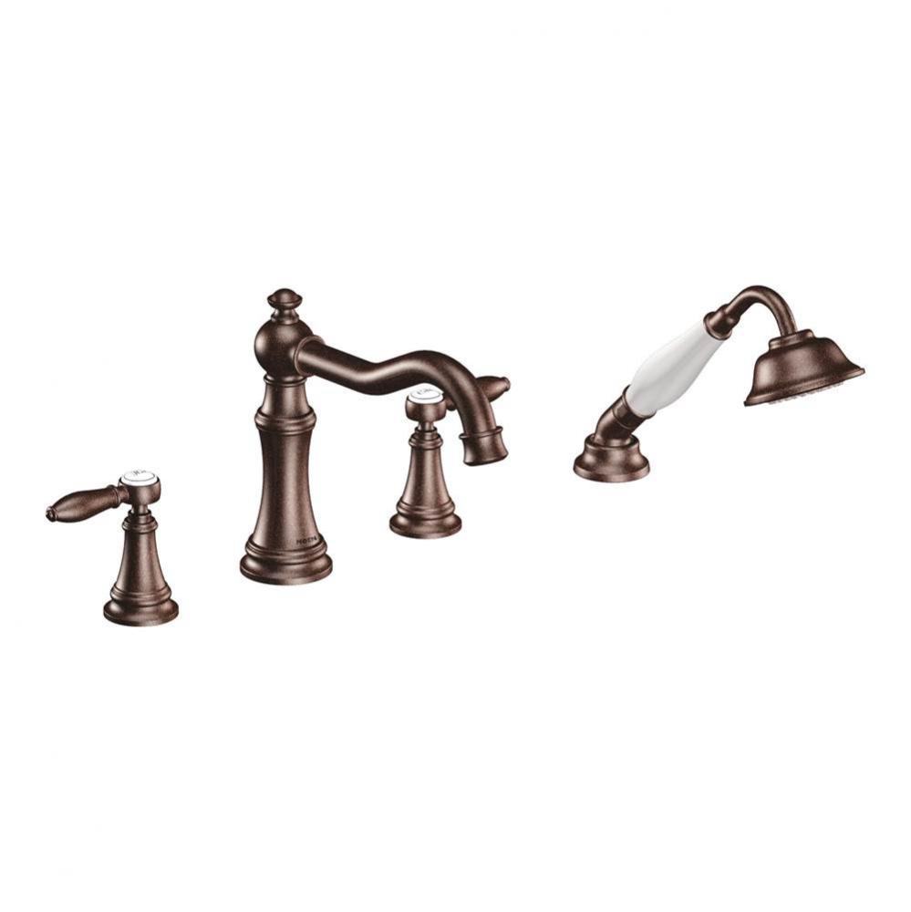 Weymouth Two-Handle Diverter Roman Tub Faucet Includes Hand Shower, Oil Rubbed Bronze