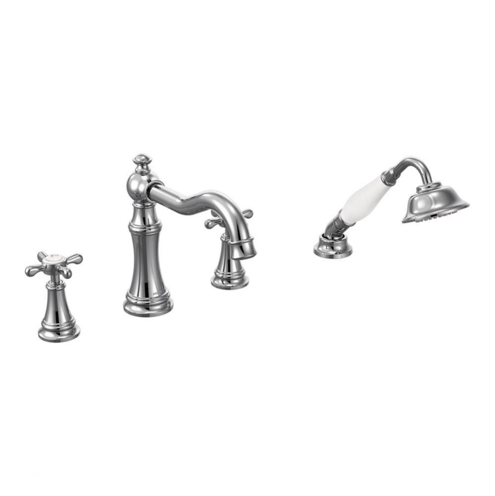 Weymouth 2-Handle Diverter Deck-Mount High-Arc Roman Tub Faucet with Hand Shower in Chrome (Valve