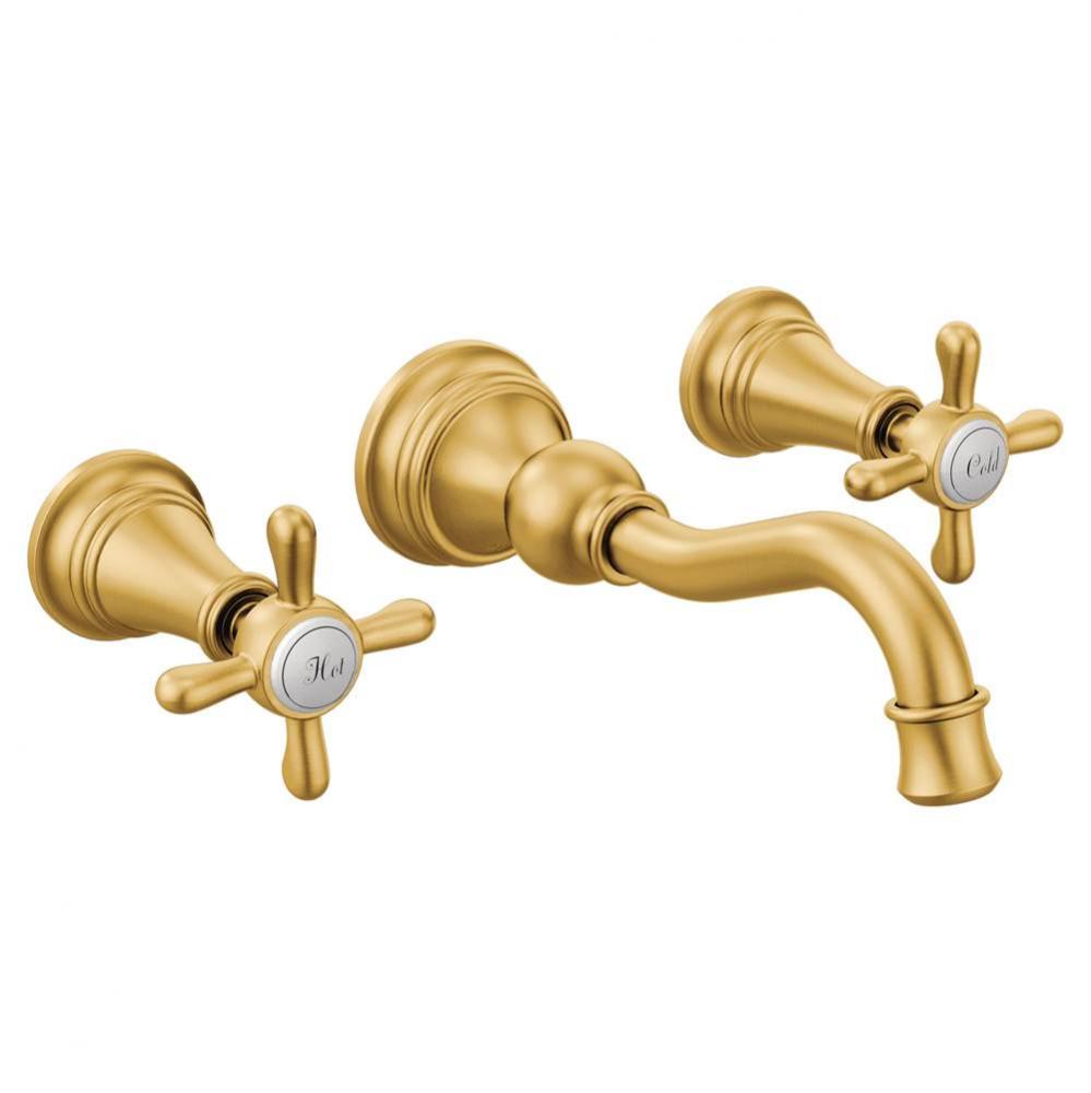 Weymouth 2-Handle Wall Mount High-Arc Bathroom Faucet (Valve Sold Separately), Brushed Gold