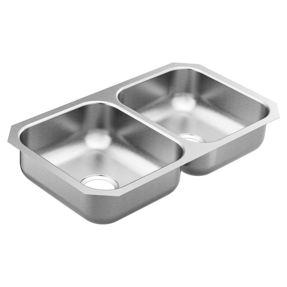 2000 Series 31.25-inch 20 Gauge Undermount Double Bowl Stainless Steel Kitchen Sink