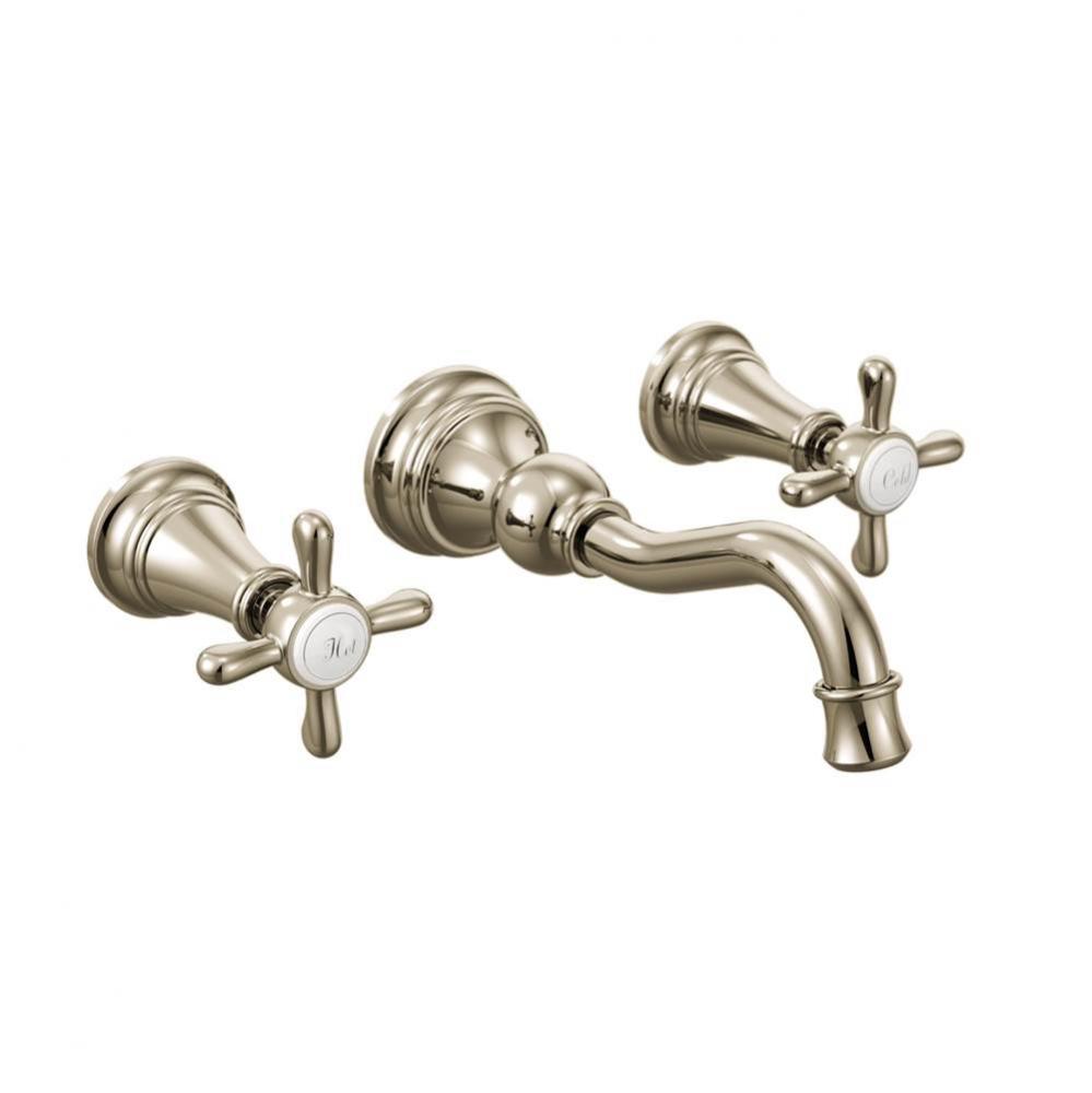 Weymouth 2-Handle Wall Mount High-Arc Bathroom Faucet in Nickel (Valve Sold Separately)