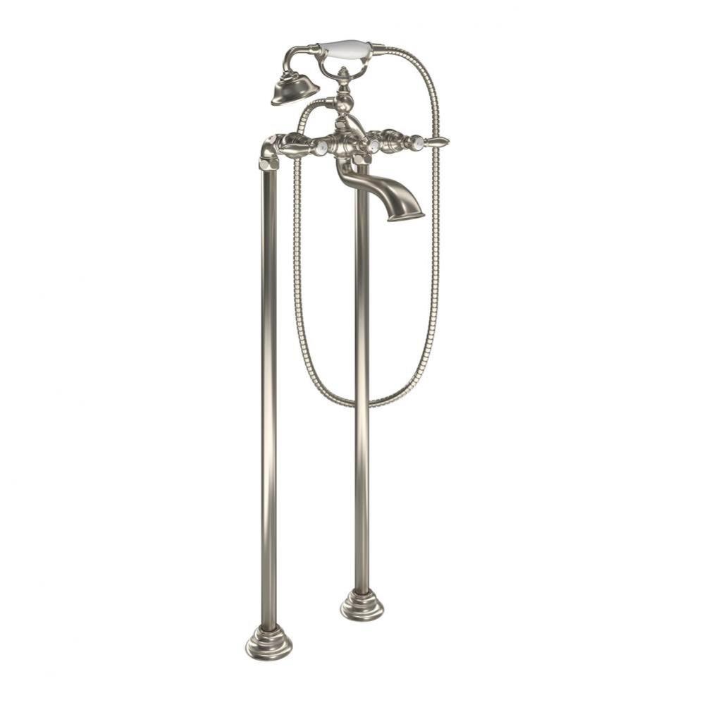 Weymouth Two Handle Tub Filler with Lever-Handles and Handshower, Brushed Nickel