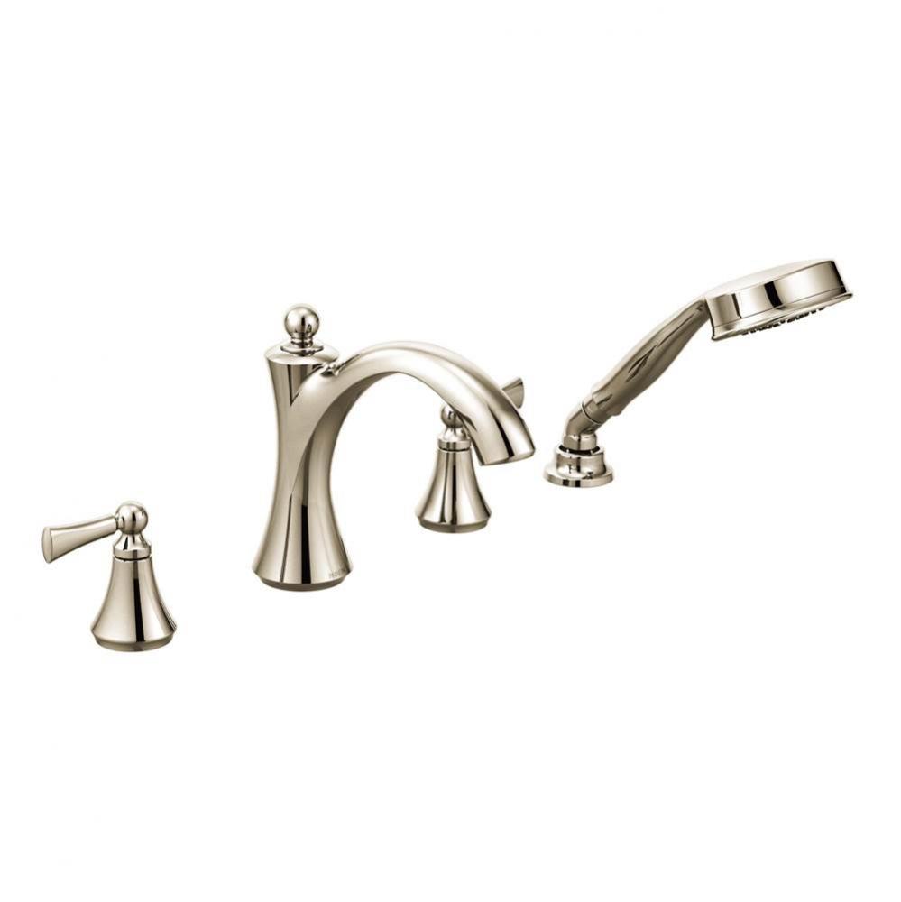 Wynford 2-Handle Deck-Mount Roman Tub Faucet with Handshower in Polished Nickel (Valve Sold Separa