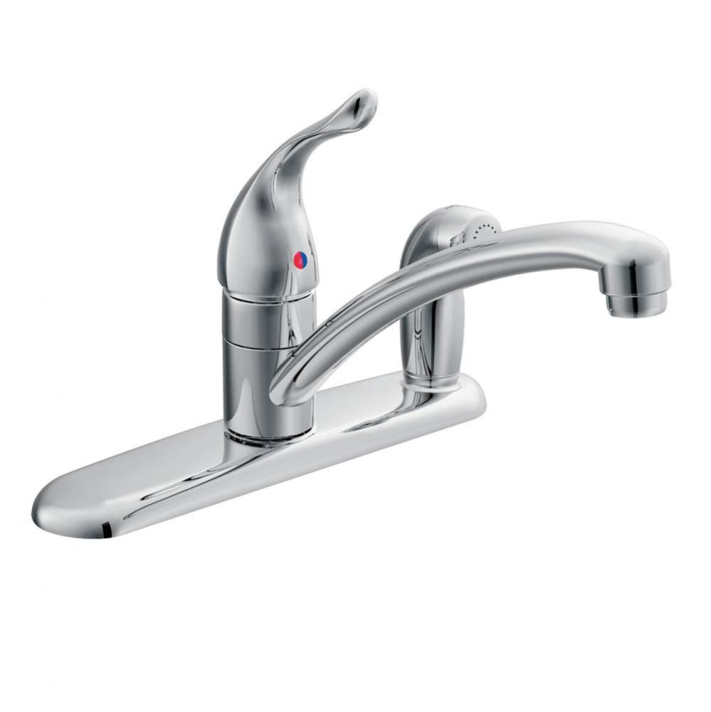 Chateau One-Handle Low-Arc Kitchen Faucet with Side Sprayer in Deck, Chrome