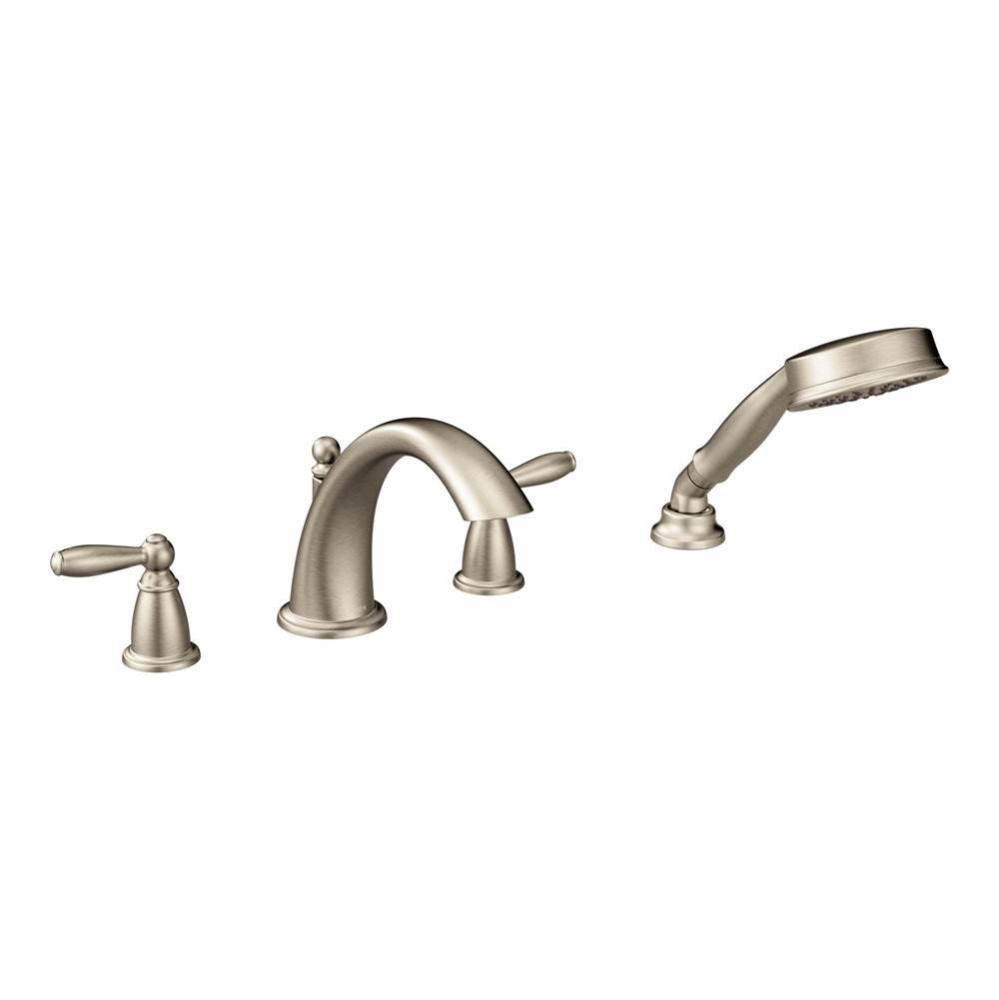 Brantford 2-Handle Deck-Mount Roman Tub Faucet Trim Kit with Hand Shower in Brushed Nickel (Valve