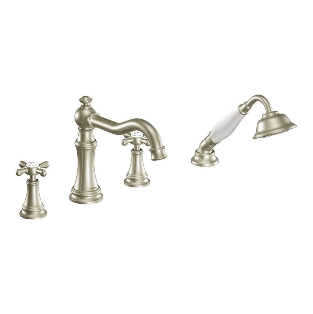 Moen Ts21102Bn Weymouth Two-Handle Diverter Roman Tub Faucet Includes Hand Shower, Brushed Nickel