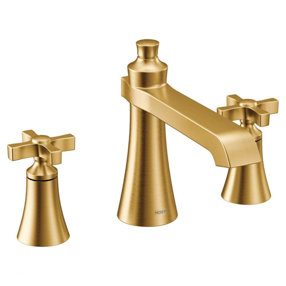 Flara 2-Handle Deck-Mount Roman Tub Faucet Trim Kit with Cross Handles in Brushed Gold (Valve Sold