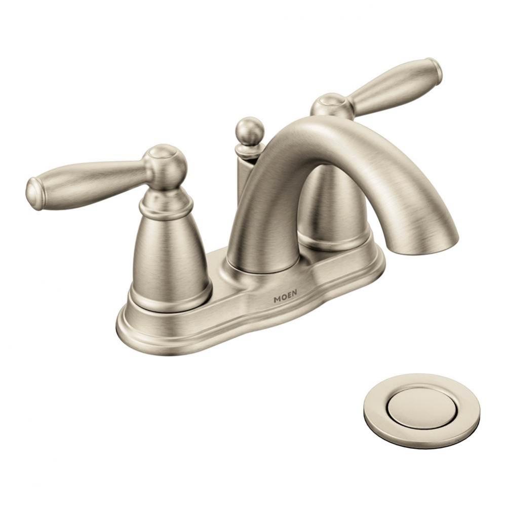 Brantford Two-Handle Low-Arc Centerset Bathroom Faucet with Drain Assembly, Brushed Nickel