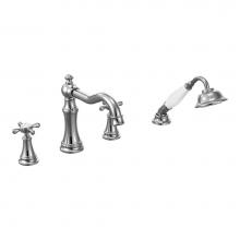 Moen TS21102 - Weymouth 2-Handle Diverter Deck-Mount High-Arc Roman Tub Faucet with Hand Shower in Chrome (Valve