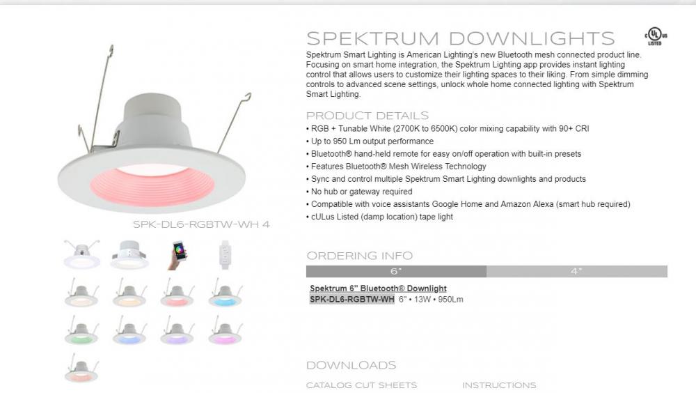 6inch BLE Mesh Full function downlight, E26, TORSION SPRINGS