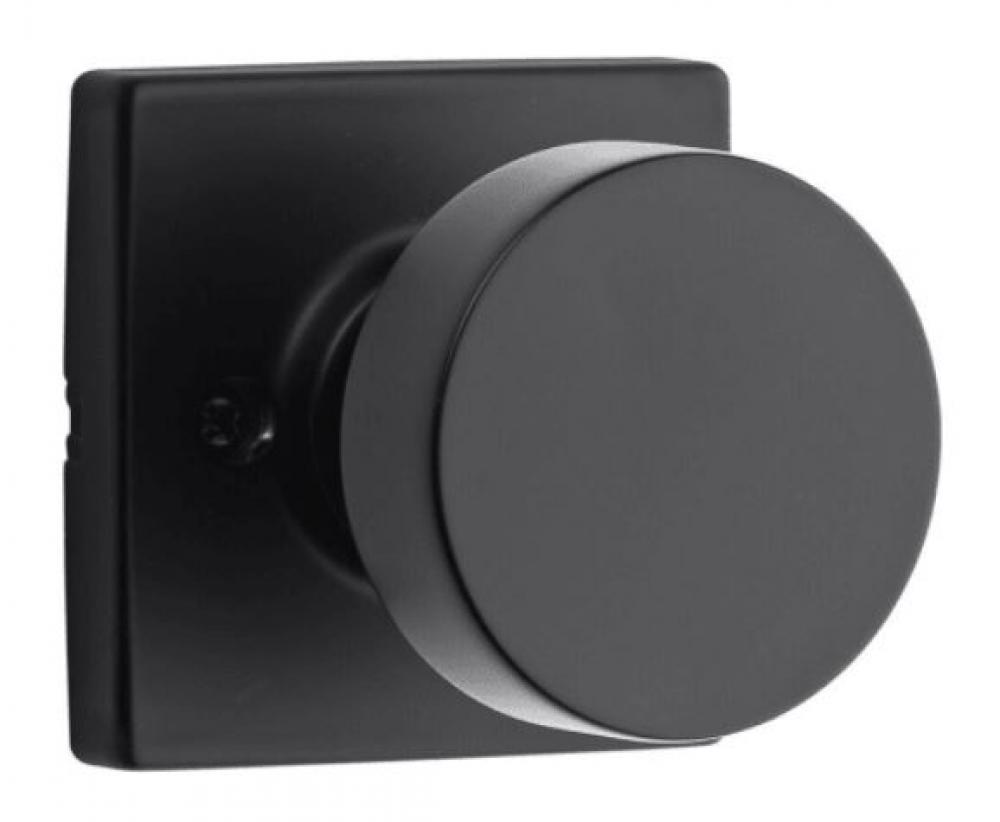 Kwikset Pismo Passage Door Knob Set with Square Rose in Iron Black finish