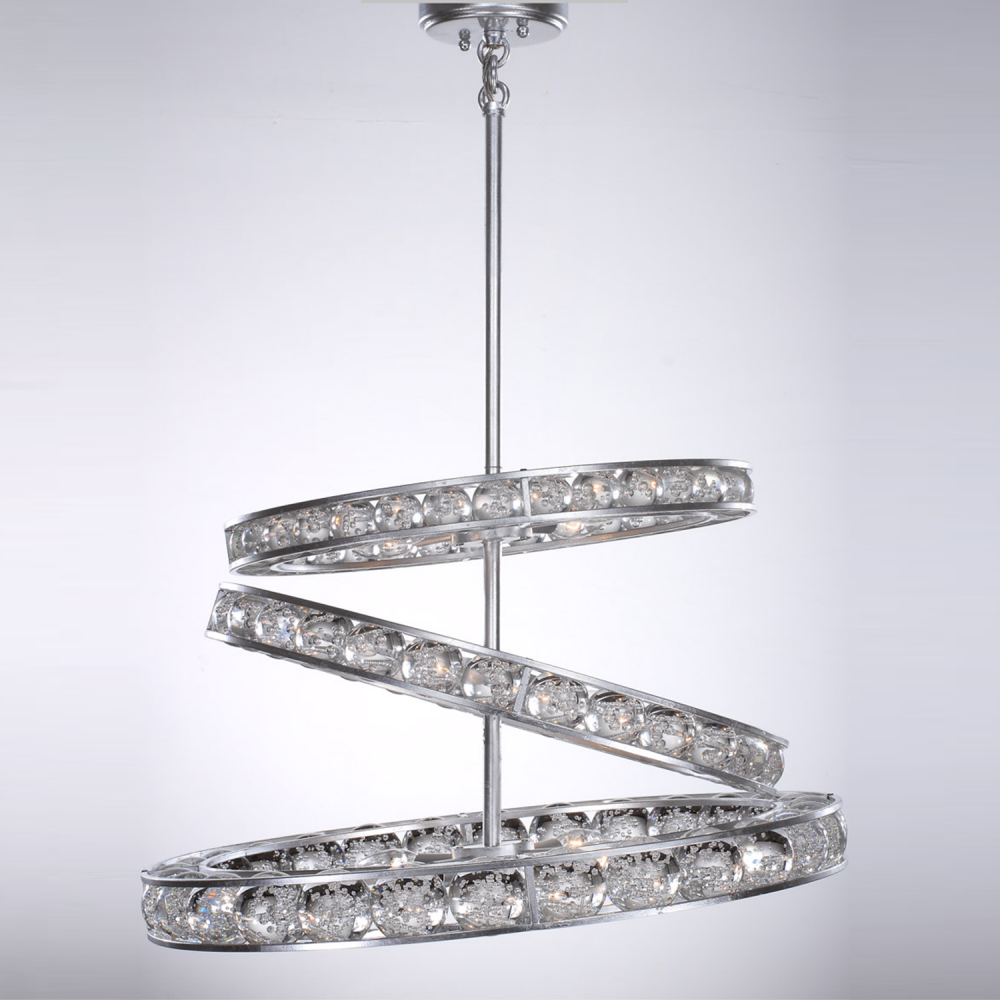 3-Tier 24&#34; Modern Ring Silver Leaf Bubble Crystal Chandelier