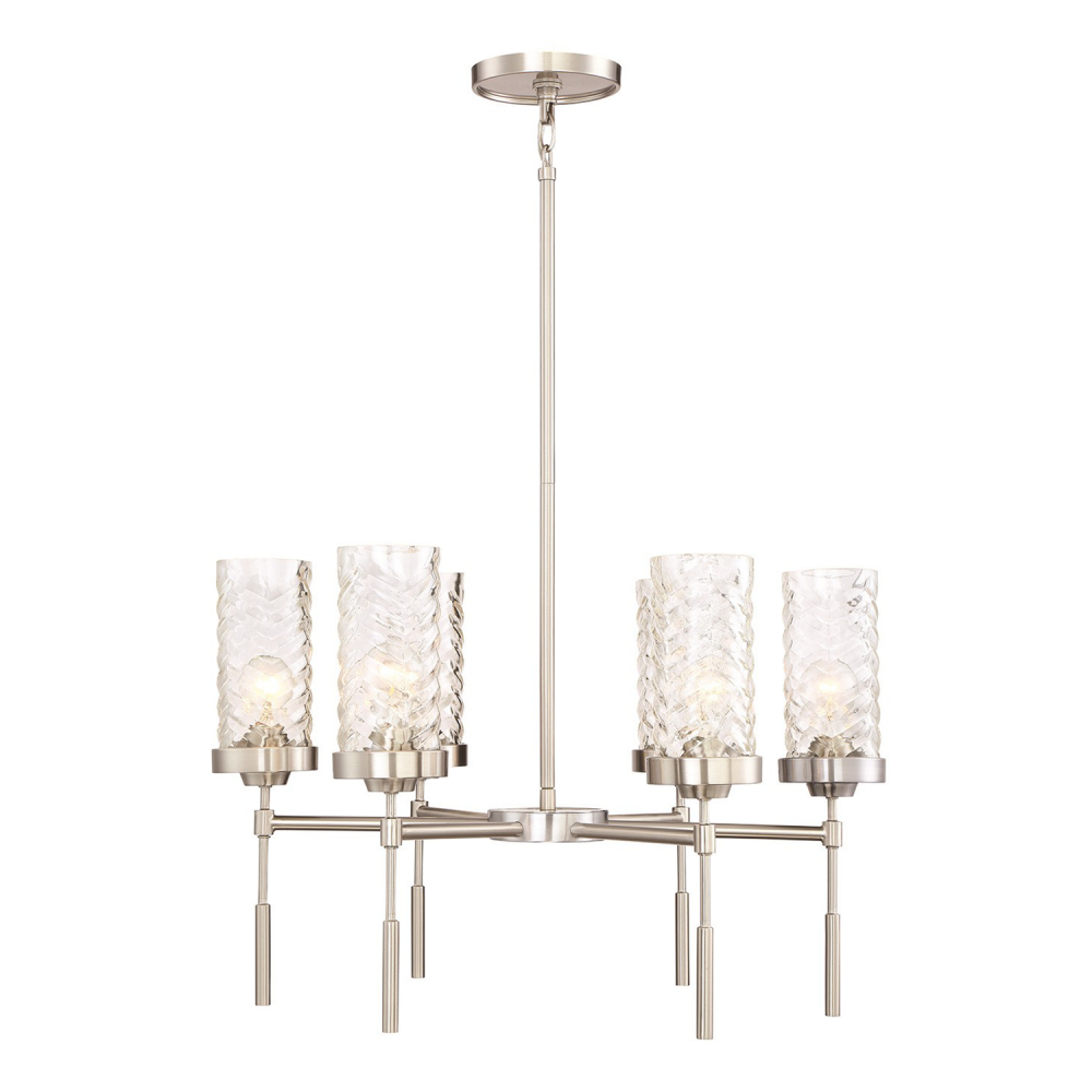 6-Light 26&#34; Brushed Nickel Armed Glass Chandelier