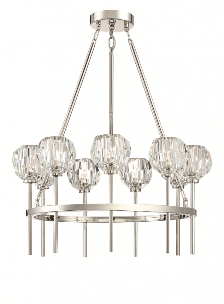 9-Light 26&#34; Modern Candle Style Polished Nickel Crystal Chandelier