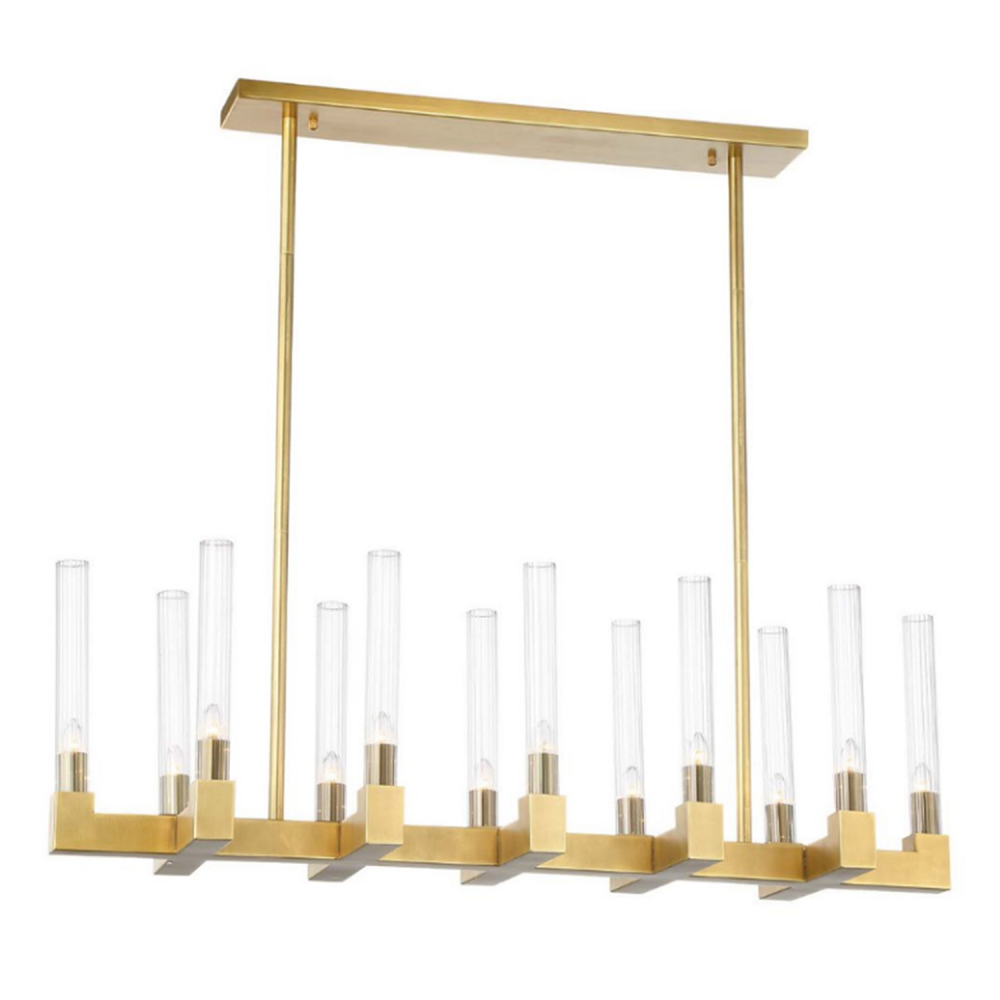 12-Light 40&#34; Arm Styled Linear Aged Brass Chandelier