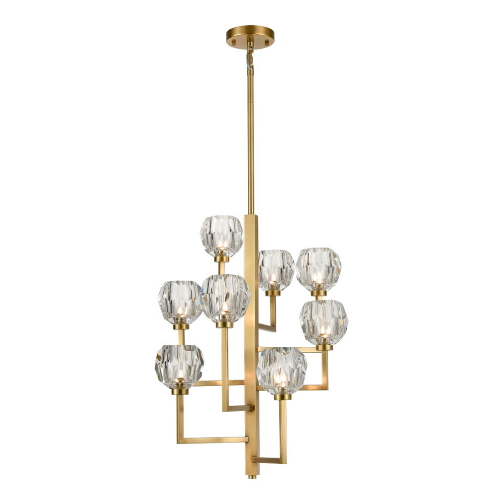 8-Light 20&#34; Vertical Aged Brass Crystal Chandelier