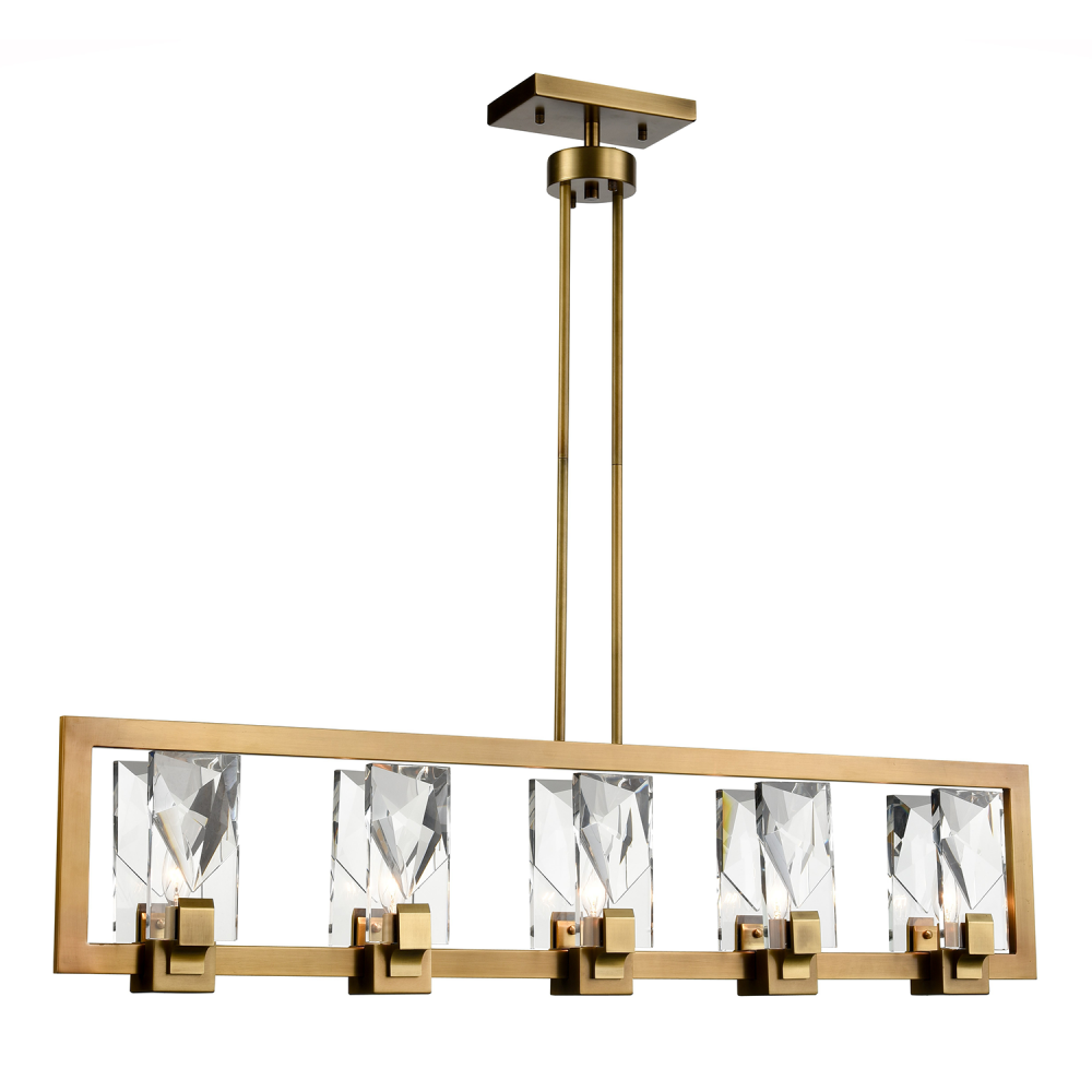 5-Light 46&#34; Sleek Linear Aged Brass Crystal Chandelier