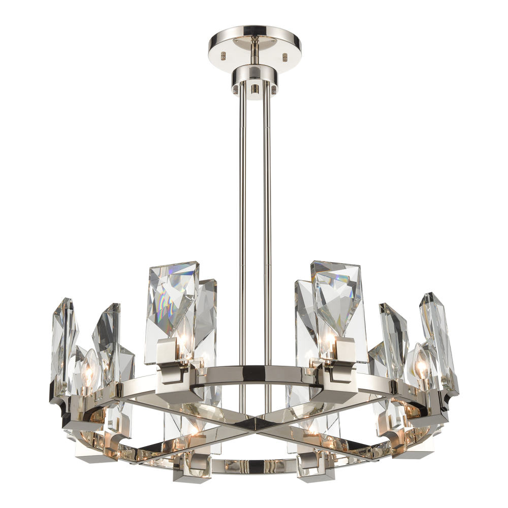 8-Light 32&#34; Polished Nickel Wheel Styled Chandelier