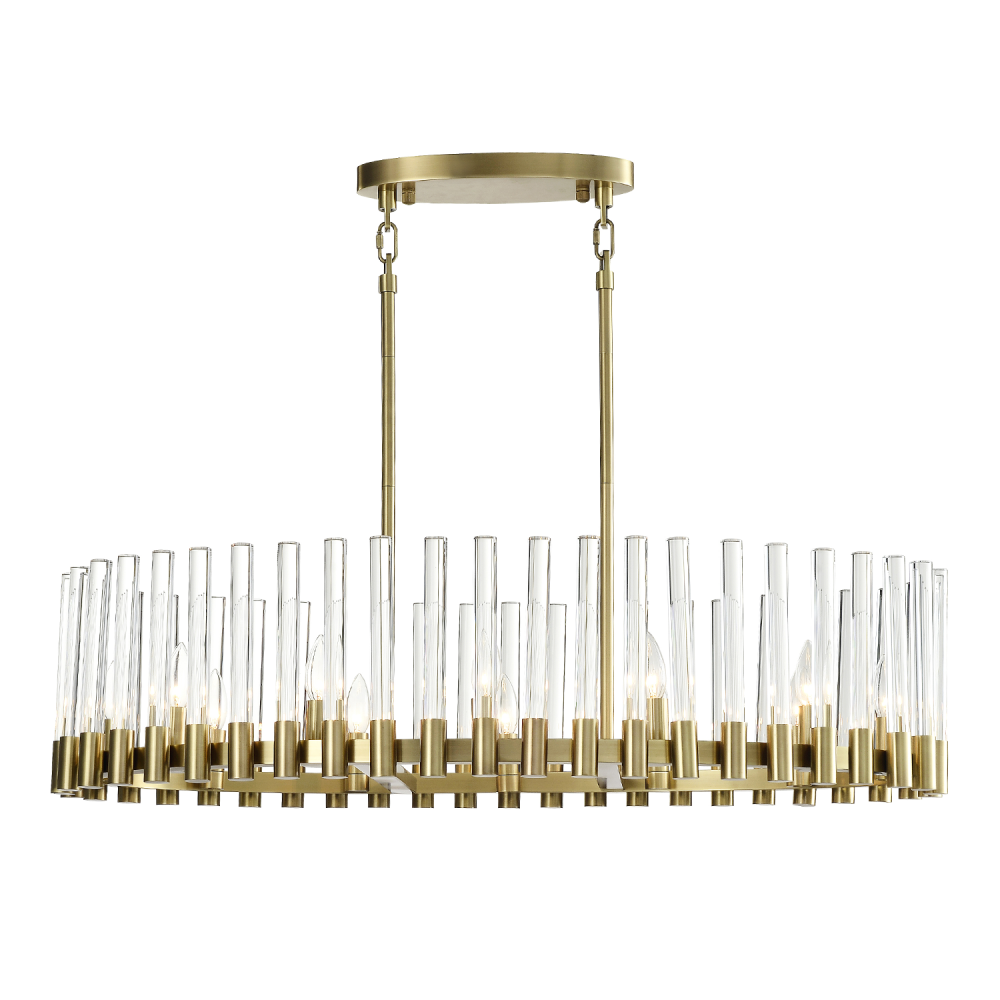 12-Light 40&#34; Oval Aged Brass Linear Glass Chandelier