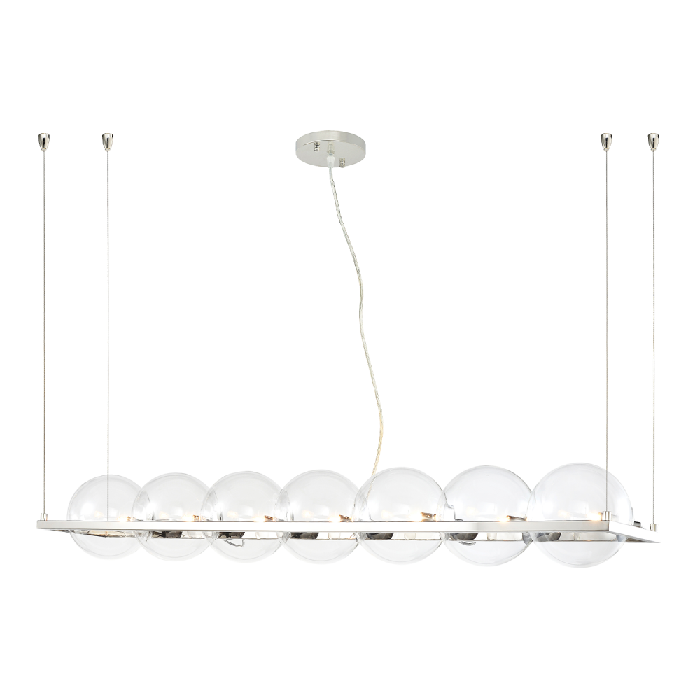 7-Light 50&#34; Polished Nickel Linear Globe Chandelier