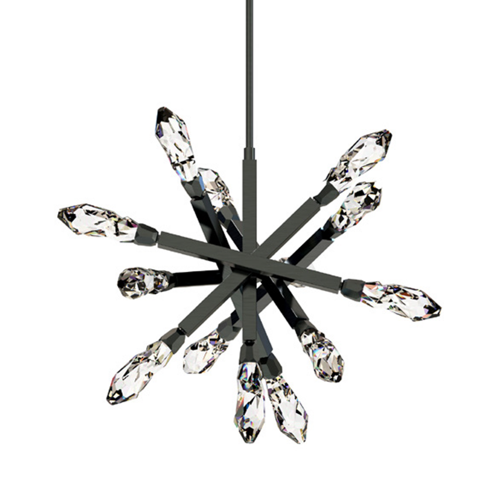 LED 3CCT 34&#34; 13-Light Crafted Crystals Satin Brushed Black Sputnik Chandelier