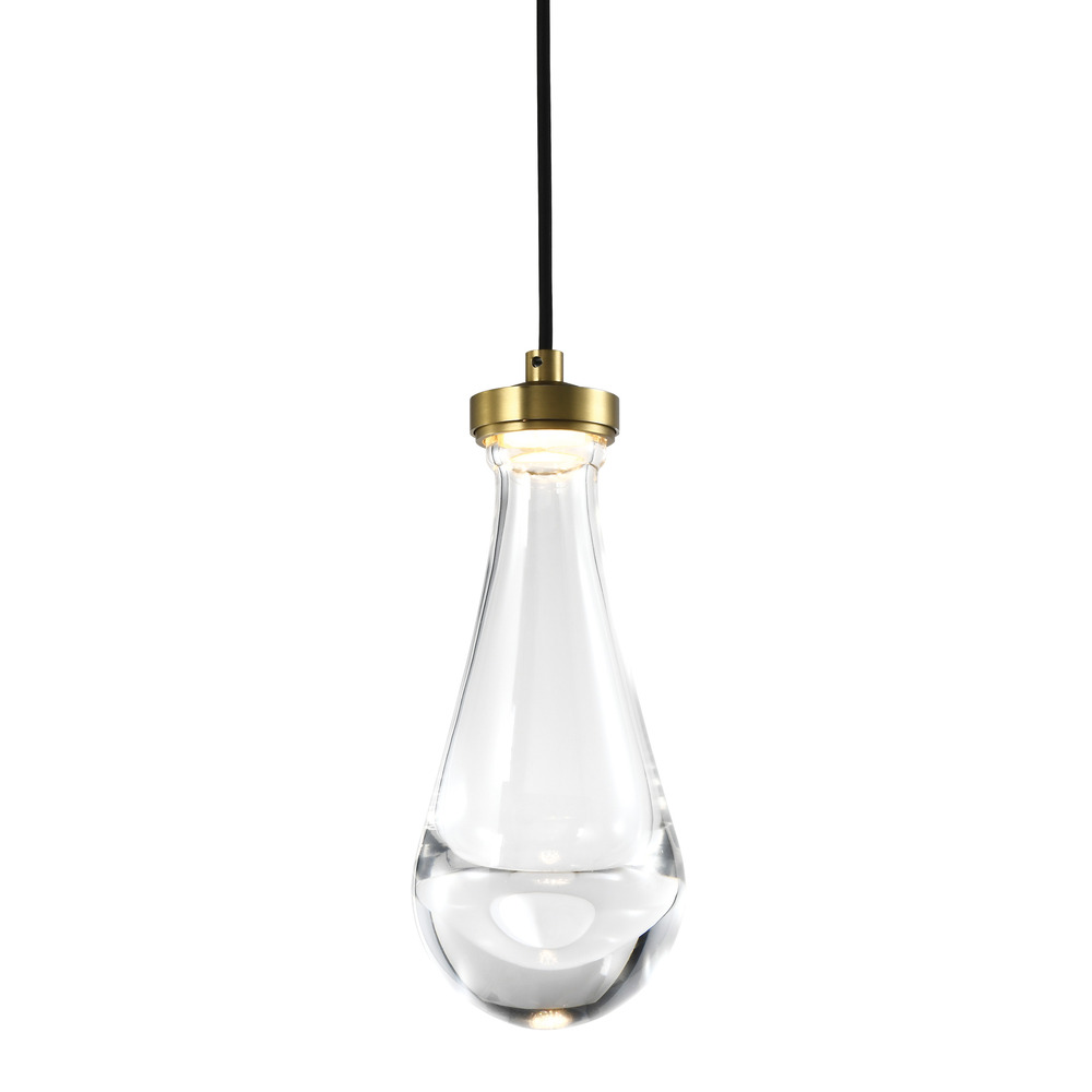 LED 3CCT 1-Light Heavy Clear Rain Drop Glass Aged Brass Mini-Pendant Light