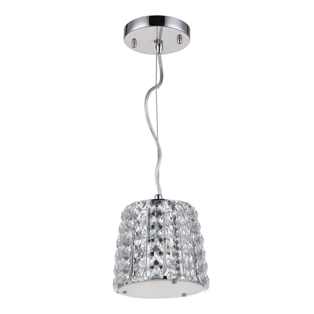 1-Light 6&#34; Tapered Crystal Drum Shade Mini Pendant